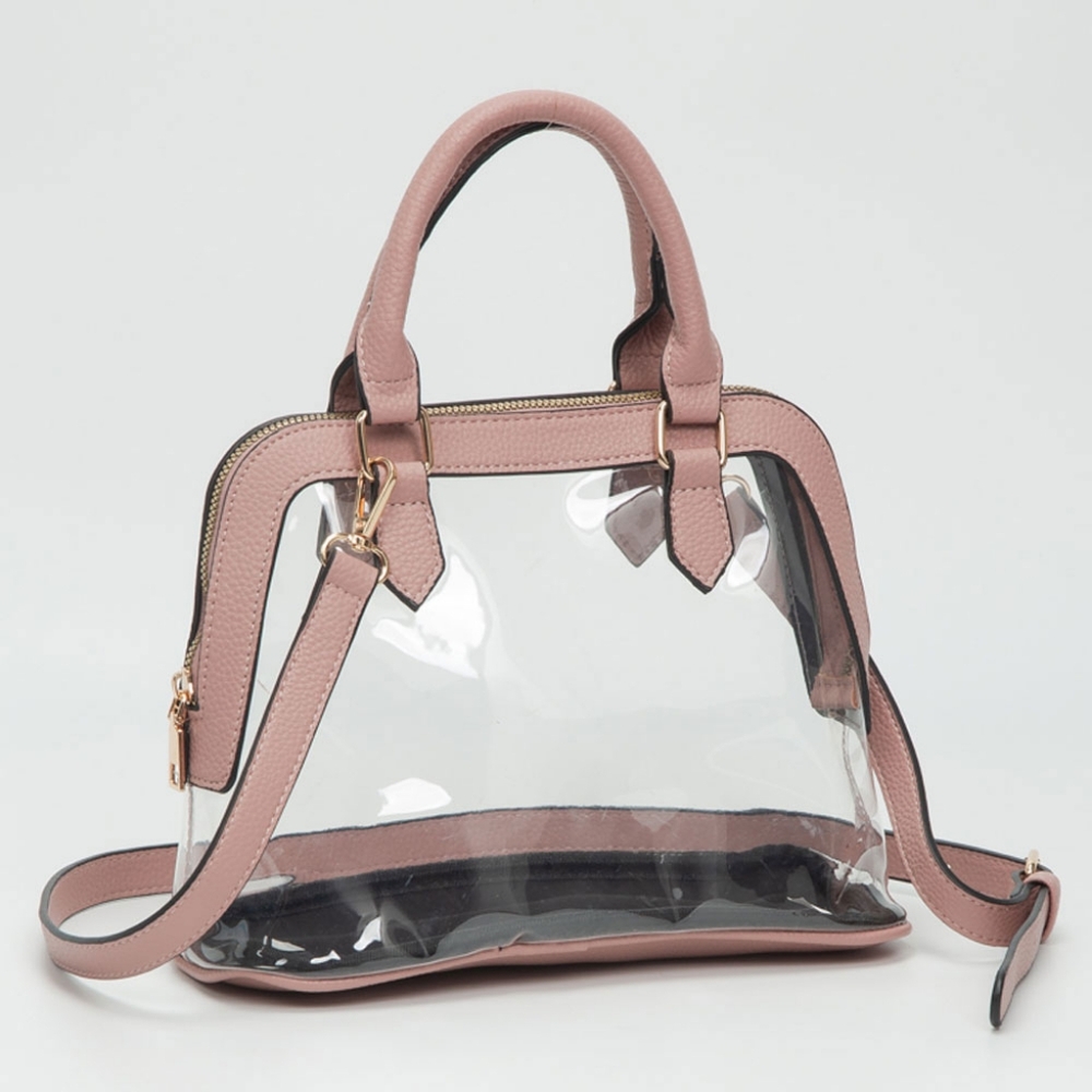 Pink Structured Transparent Clear Handbag Crossbody Bag Purse Leather